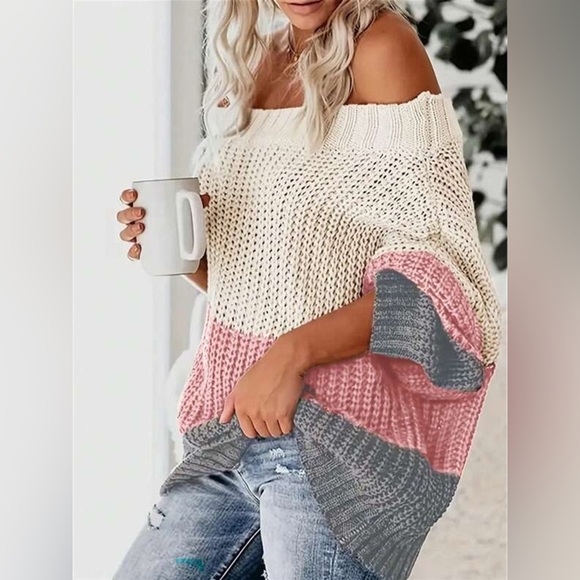 Off-Shoulder Color Block Sweater - Picture 6 of 6